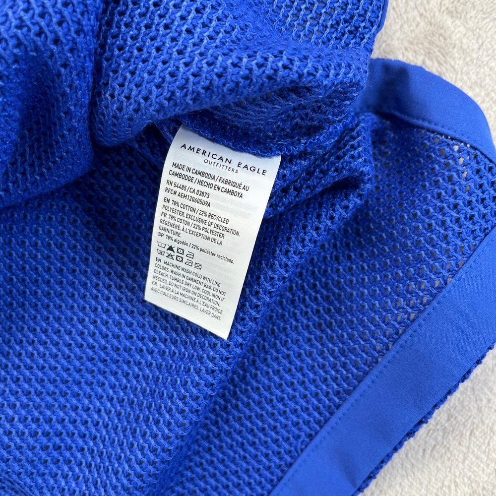 American Eagle Baseball Top M Blue NEW Crochet Lace Trim Jersey 77 Sporty - Picture 7 of 11